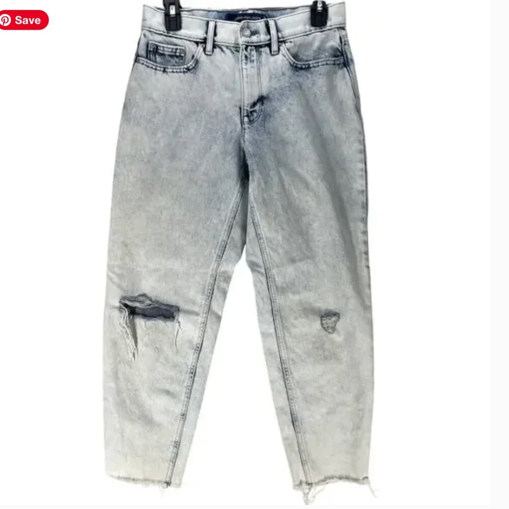 Calvin Klein High Rise Mom Jeans 28 Acid Wash Light Blue Denim Raw Hem